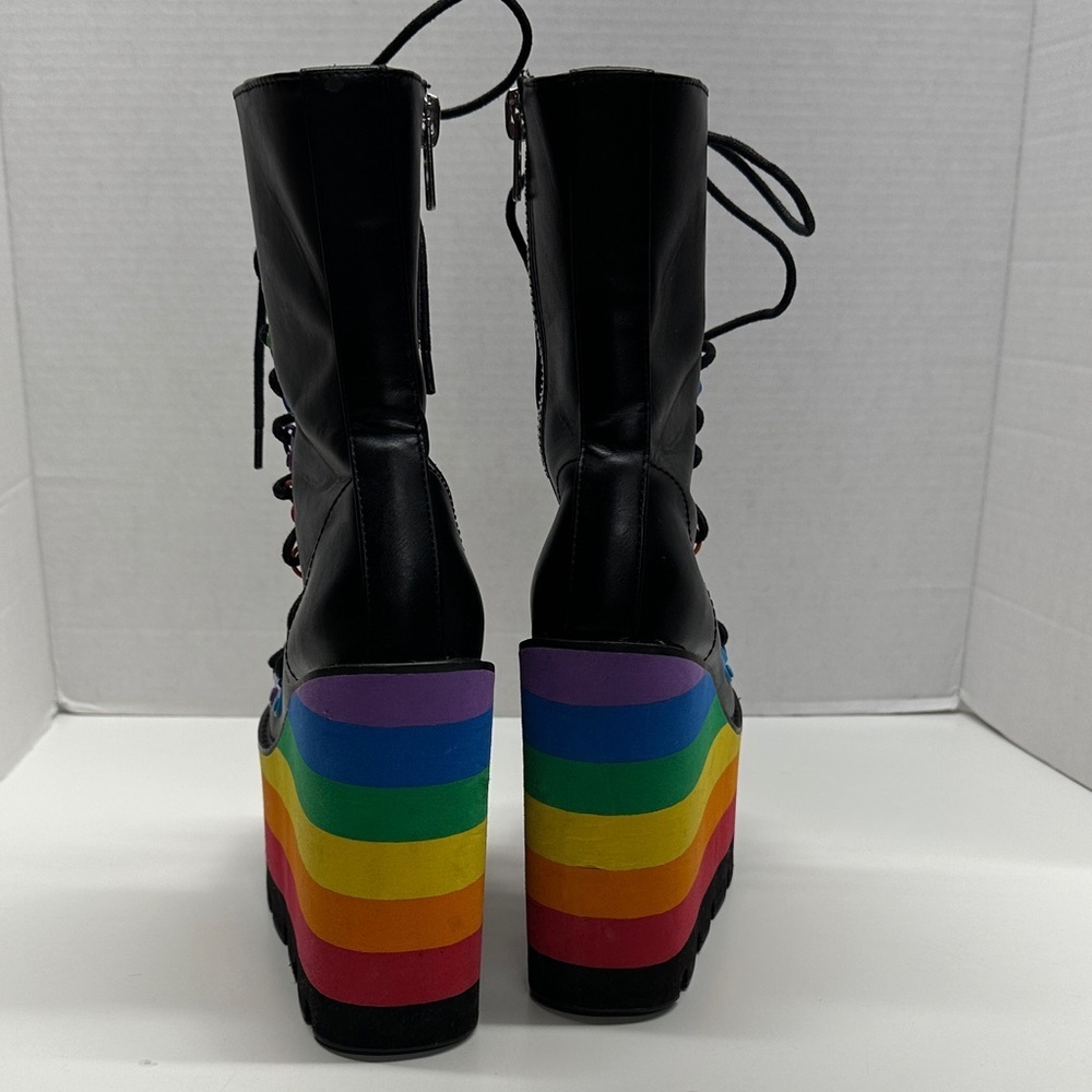 Dolls Kill Club Exx Rainbow Platform Boots Lace Up Heeled Boots Colorful Size 6 - Picture 3 of 12
